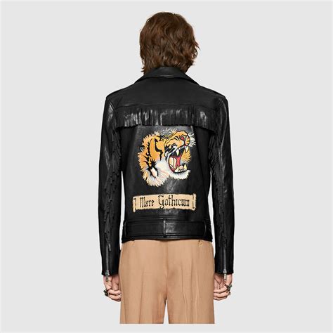 mens gucci leather jacket ebay|Gucci tiger leather jacket.